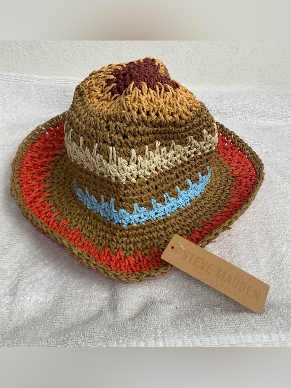 NWT New Women's Steve Madden Colorful Rattan Woven Bucket Hat Tropical Boho O/S
